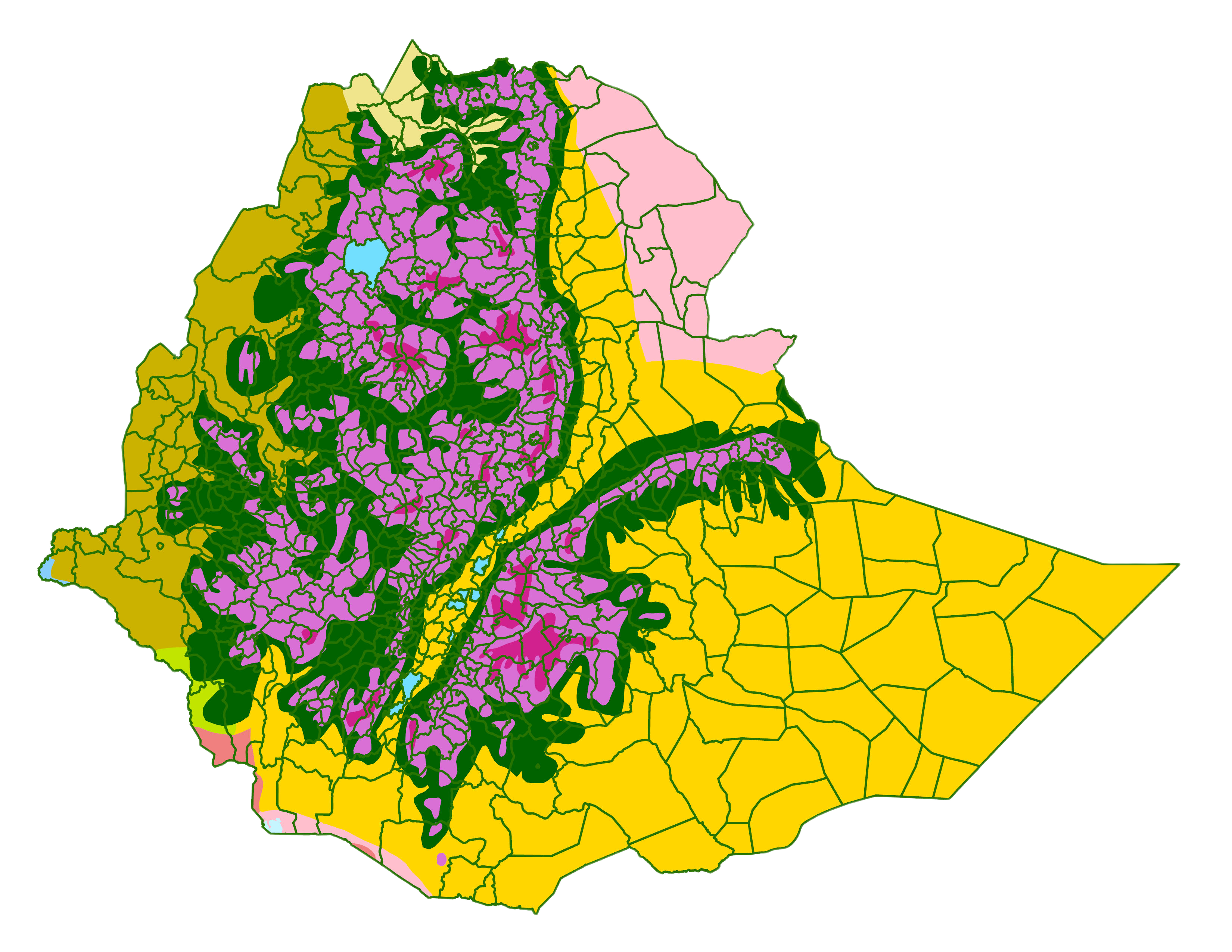 Ethiopia Third Admin level over Ecoregions